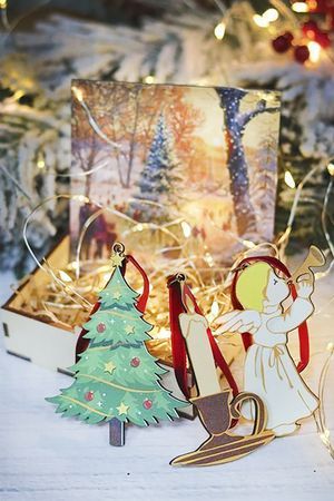 Набор елочных игрушек Vintage Christmas: Канун Рождества 5-10 см, 3 шт., дерево, подвеска, МанузинЪ