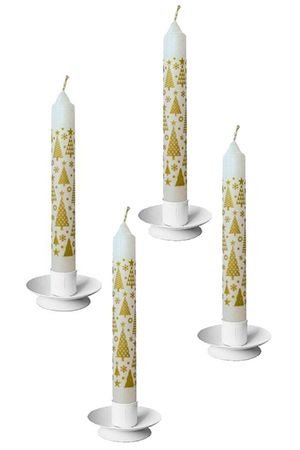 Новогодние столовые свечи ЕЛОЧКИ, белые, 15 см (упаковка - 4 шт.), Омский Свечной
