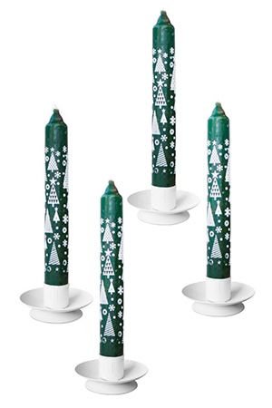 Новогодние столовые свечи ЕЛОЧКИ, зеленые, 15 см (упаковка - 4 шт.), Омский Свечной