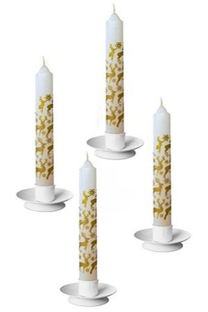 Новогодние столовые свечи ОЛЕНИ, белые, 15 см (упаковка - 4 шт.), Омский Свечной