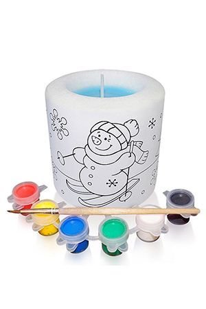 Новогодний набор для раскрашивания - ароматическая свеча СНЕГОВИК НА ЛЫЖАХ, 8 см, Омский Свечной