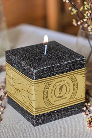 Свеча куб Бергамо Рустик 100 мм черная,, Омский Свечной