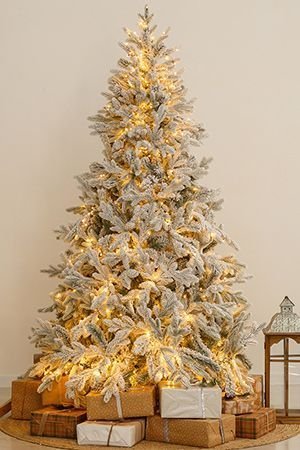 Искусственная елка с лампочками Россо Премиум заснеженная 240 см, тёплые белые LED статичное свечение, ЛИТАЯ + ПВХ, GREEN TREES