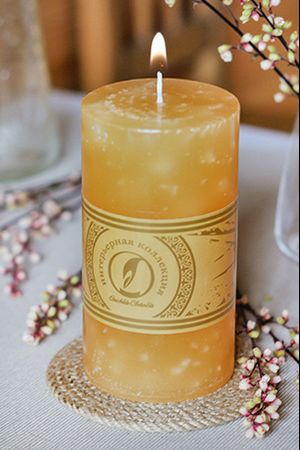 Декоративная свеча-столбик СТОУН ХИТ, крем-брюле, 15х8 см, Омский Свечной
