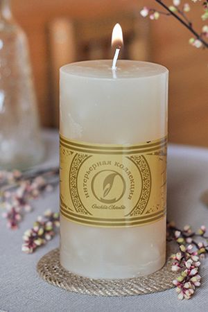Декоративная свеча-столбик СТОУН ХИТ, кремовая, 15х8 см, Омский Свечной