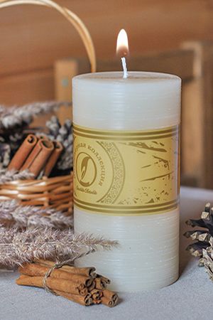 Декоративная свеча-столбик КРЕМОВЫЙ РЕЛЬЕФ, 15х8 см, Омский Свечной