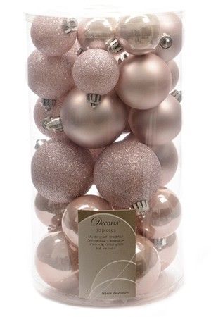 Набор пластиковых шаров SCINTILLA  (матовые, глянцевые, глиттер), цвет: розовый бутон, 40-60 мм, упаковка 30 шт., Winter Deco