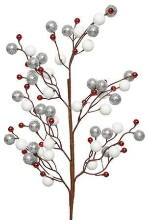Декоративная ветка ЭСТЕТИК ШАРМ, цвет: белый, серебряный, 60 см, Winter Deco