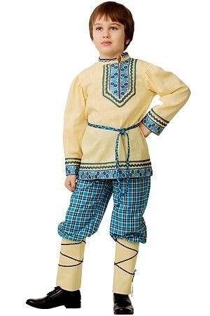 Карнавальный костюм Национальный для мальчика, бежево-голубой, рост 134 см, Батик