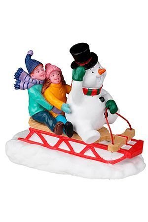 Декоративная фигурка 'На санках со снеговиком', полистоун, 7 см, LEMAX