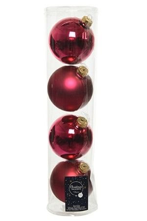 Набор стеклянных шаров матовых и глянцевых, цвет: ягодная фуксия, 100 мм, 4 шт., Kaemingk