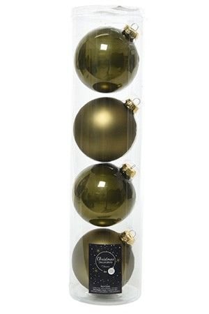 Набор стеклянных шаров матовых и эмалевых, цвет: оливковый бархат, 100 мм, 4 шт., Kaemingk