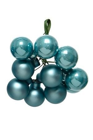 ГРОЗДЬ стеклянных глянцевых и матовых шариков на проволоке, 12 шаров по 25 мм, цвет: голубой туман, Kaemingk