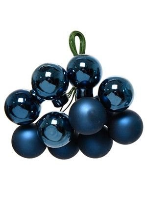 ГРОЗДЬ стеклянных глянцевых и матовых шариков на проволоке, 12 шаров по 25 мм, цвет: синий бархат, Kaemingk