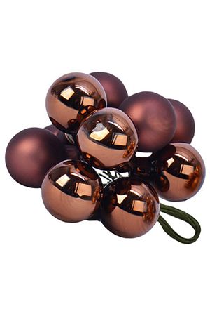ГРОЗДЬ стеклянных глянцевых и матовых шариков на проволоке, 12 шаров по 25 мм, цвет: темный шоколад, Kaemingk