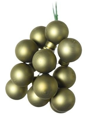 ГРОЗДЬ стеклянных матовых шариков на проволоке, 12 шаров по 25 мм, цвет: оливковый бархат, Kaemingk