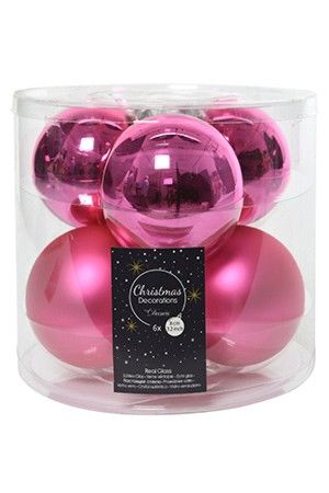 Набор стеклянных шаров глянцевых и матовых, цвет: розовая азалия, 80 мм, упаковка 6 шт., Kaemingk