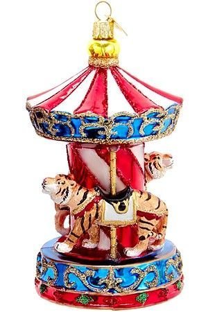 Стеклянная Ёлочная игрушка КАРУСЕЛЬ 'ЭХ, ПРОКАЧУСЬ!' с тиграми, 14 см, подвеска, Kurts Adler