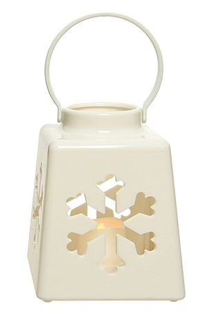 Новогодний фонарик со свечой В ПОИСКАХ ЧУДЕС с снежинками, пластик, белый, 14 см, батарейки, Kaemingk