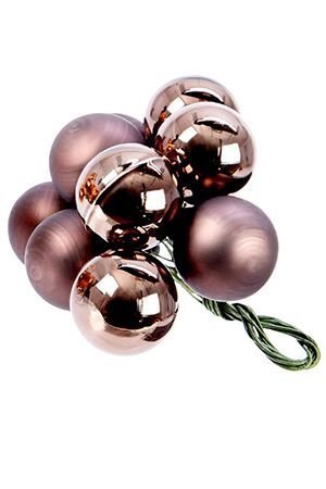 ГРОЗДЬ миниатюрных стеклянных матовых и глянцевых шариков на проволоке, 10 шаров по 20 мм, цвет: шоколадный, Kaemingk (Decoris)