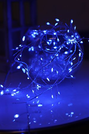 CLUSTER LIGHTS - электрогирлянда ФЕЙЕРВЕРК (роса) 200 синих mini LED-ламп, 2 м, коннектор, серебряная проволока, уличная, SNOWHOUSE