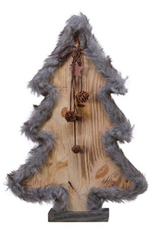 Деревянная настольная ЕЛОЧКА В ШУБКЕ, коричневая, 40 см, Kaemingk
