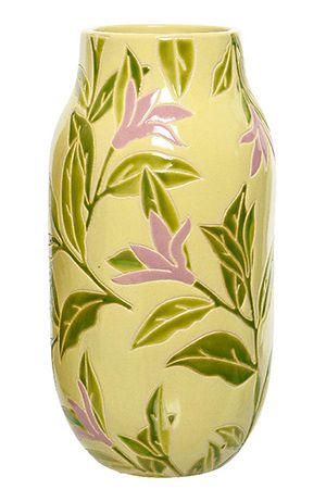 Керамическая ваза ручной работы ЛЕТНЯЯ БЕЗМЯТЕЖНОСТЬ, розовые цветы, 32 см, Kaemingk
