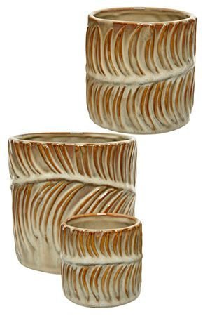 Набор керамических кашпо ПАЛЬМОВЫЙ МОТИВ, бежевый, 7-14 см, 3 шт., Kaemingk