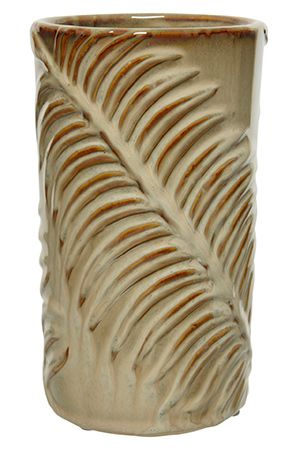 Керамическая ваза ПАЛЬМОВЫЙ МОТИВ, бежевая, 19 см, Kaemingk