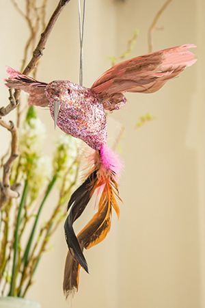Елочная игрушка КОЛИБРИ ЭТАНСЕЛЬ, перо, розовая, 23 см, Koopman International