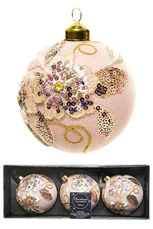 Набор стеклянных елочных шаров  КОРОЛЕВСКОЕ ЦВЕТЕНИЕ, розовый бутон, 8 см (упаковка - 3 шт.), Kaemingk