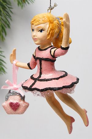 Елочная игрушка ЮНАЯ КОКЕТКА нежно-розовое платье, полистоун, 13 см, подвеска, Goodwill
