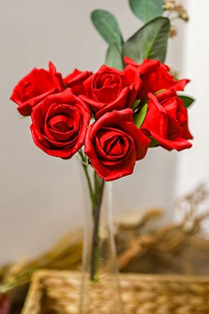 Искусственные розы для декора BOUQUET DE CHARME, алые, 6х18 см, 7 шт., 4 SEASONS