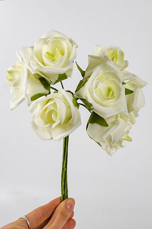 Искусственные розы для декора BOUQUET DE CHARME, кремовые с лаймовым, 6х18 см, 7 шт., 4 SEASONS
