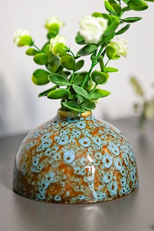 Фарфоровая ваза АММОНИТ малая, бирюзовая, 11 см, Boltze