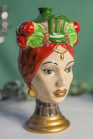 Керамическая ваза ЛАКШМИ с красными волосами, 18 см, EDG