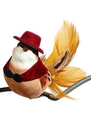 Декоративная птичка ПЕРНАТАЯ КУМУШКА в красной жилетке на клипсе, перо, 18 см, Goodwill