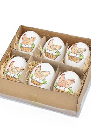 Декоративные пасхальные яйца КУРОЧКИ-НАСЕДКИ, натуральная скорлупа, 6 см, 6 шт., подвески, Breitner