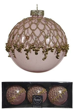Набор ёлочных шаров ИЗИДОРА, розовый, стекло, 8 см, упаковка 3 шт., Kaemingk (Decoris)