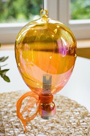 Декоративный светильник подвесной ВОЗДУШНЫЙ ШАРИК, оранжевый, 10 тёплых белых микро LED-огней, 12x21 см, таймер, батарейки, Kaemingk
