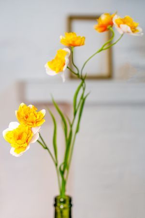 Декоративная ветка-цветок НАРЦИСС МАХРОВЫЙ, бело-оранжевый, 80 см, EDG