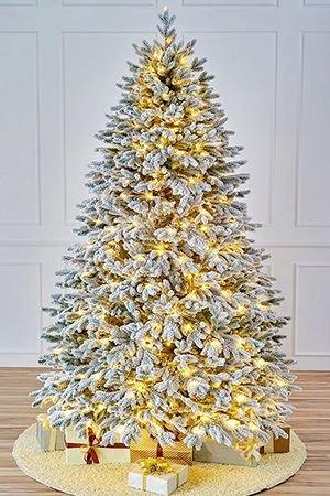 Искусственная елка с лампочками Версальская, заснеженная, хвоя ЛИТАЯ 100%, 334 теплых белых LED-огня, 180 см, Max CHRISTMAS