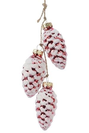 Ёлочное украшение-гроздь ИЗЯЩНЫЕ ШИШКИ, красный, стекло, 14 см, подвеска, Kaemingk