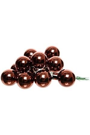 ГРОЗДЬ миниатюрных стеклянных глянцевых шариков на проволоке, 12 шаров по 20 мм, цвет: шоколадный трюфель, Kaemingk