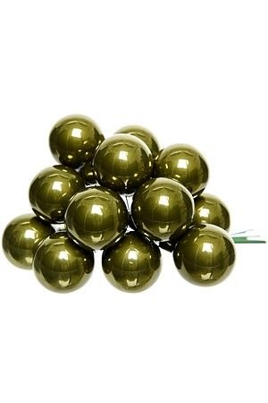 ГРОЗДЬ миниатюрных стеклянных эмалевых шариков на проволоке, 12 шаров по 20 мм, цвет: оливковый бархат, Kaemingk
