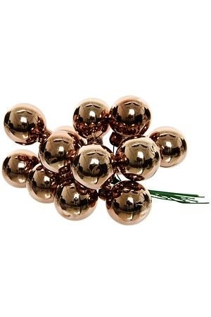 ГРОЗДЬ стеклянных глянцевых шариков на проволоке, 12 шаров по 25 мм, цвет: лесной орех, Kaemingk