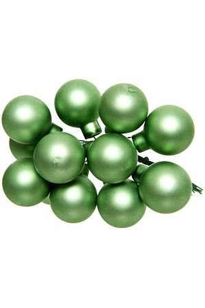 ГРОЗДЬ стеклянных матовых шариков на проволоке, 12 шаров по 25 мм, цвет: зеленый луговой, Kaemingk