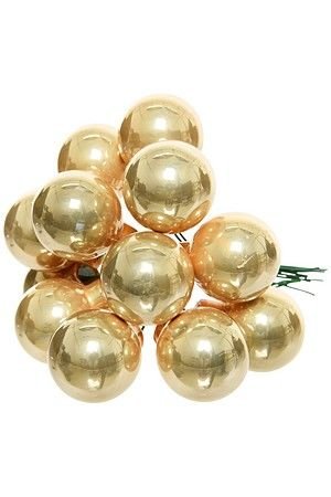 ГРОЗДЬ стеклянных эмалевых шариков на проволоке, 12 шаров по 25 мм, цвет: ванильный, Kaemingk