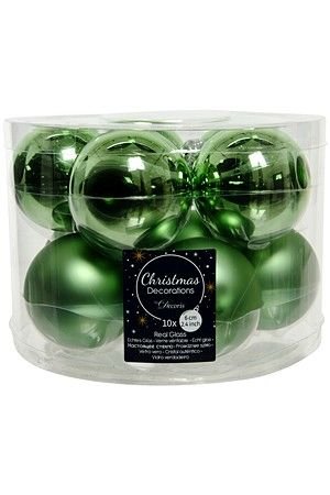 Набор стеклянных шаров матовых и глянцевых, цвет: луговой зелёный, 60 мм, упаковка 10 шт., Kaemingk