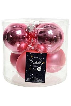 Набор стеклянных шаров матовых и глянцевых, цвет: розовое конфетти, 80 мм, упаковка 6 шт., Kaemingk